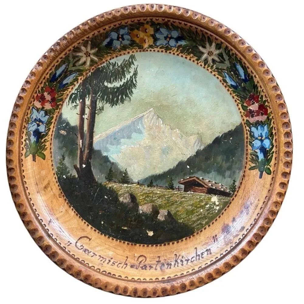 German Hand Painted Wooden Bowl Wandteller Garmish-Partenkirchen